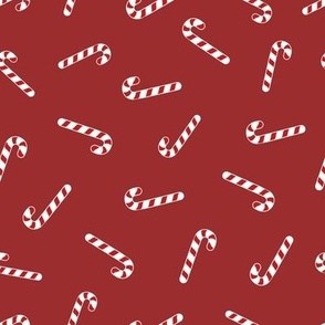 Christmas Candy canes on red 8x8