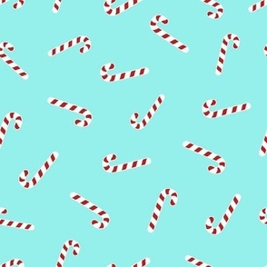 Christmas candy canes on bright aqua 8x8