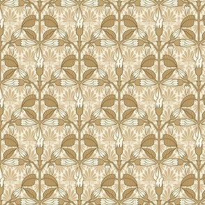 (S) Art Nouveau design of Mantevilla flower with Anthemion background 