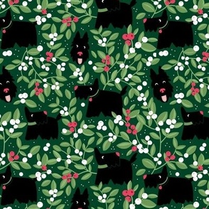Cute Christmas Scotties - Scottish Terrier retro style mistletoe and dogs kids design green white jade on pine green