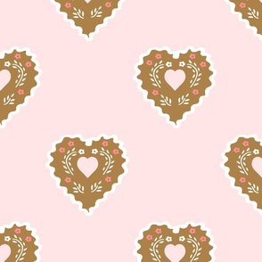 Gingerbread  hearts -2 on pink - xl