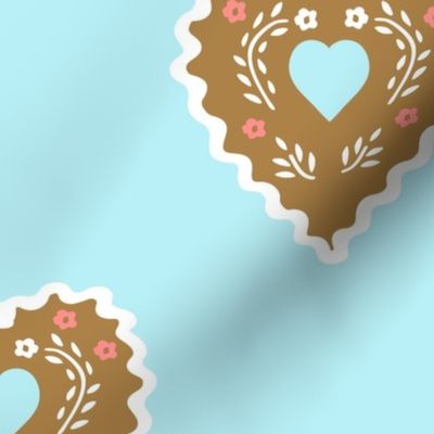 Gingerbread  hearts -2 on blue - xl