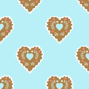 Gingerbread  hearts -2 on blue - xl