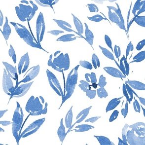 monochrome bloomcore floral in porcelain blue and white - delft 