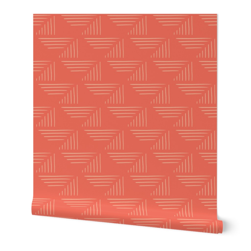 Medium scale / Geometric salmon sailboats on coral / Warm neutrals monochromatic pastel orange red sails coastal chic maritime / modern abstract shapes lake life boats marine nautical lines