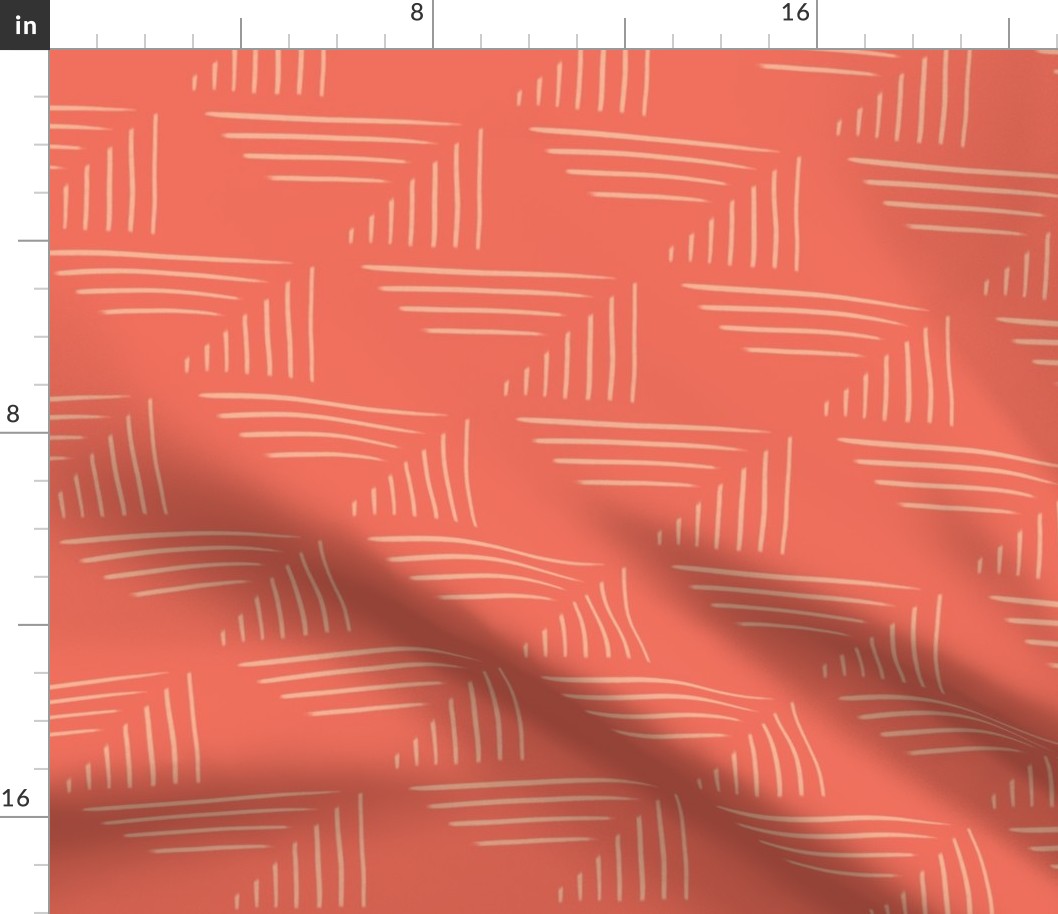 Medium scale / Geometric salmon sailboats on coral / Warm neutrals monochromatic pastel orange red sails coastal chic maritime / modern abstract shapes lake life boats marine nautical lines