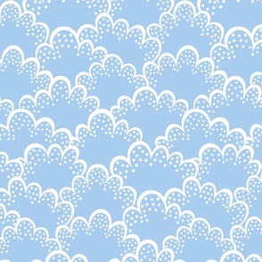 dotted clouds / medium blue and white / large