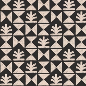 Black and beige modern geometric block print pattern with drawn texture