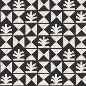 Black and white modern geometric block print pattern with hand drawn texture