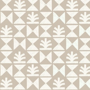 White and mushroom brown beige modern geometric block print pattern with drawn texture