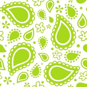 Large Scale Playful Paisley Bandana Lime Green on White