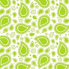 Small Scale Playful Paisley Bandana Lime Green on White