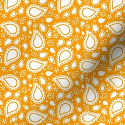 Small Scale Playful Paisley Bandana White on Marigold Orange