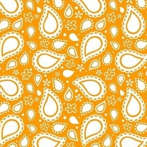 Small Scale Playful Paisley Bandana White on Marigold Orange