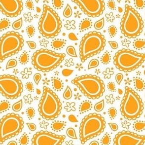 Small Scale Playful Paisley Bandana Marigold Orange on White