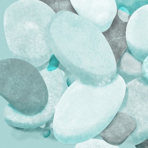 Beach Treasures Pebbles and Sea Glass Monochrome Bedding Teal Jumbo 24inch