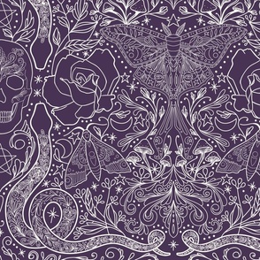 Gothic Goth wallpaper Skull mushroom roses snake ornament moth violet purple