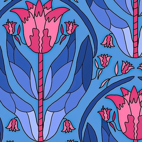 Art Deco Tulips ii, Pink and Blue, Large Scale