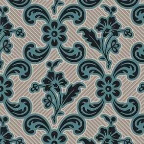Rococo floral in black and blue 