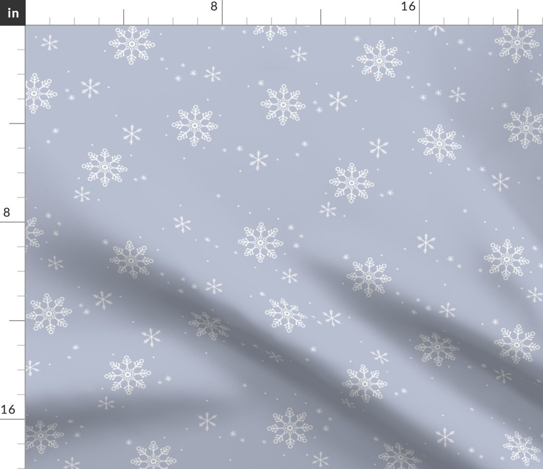 Snowy Mountains Christmas - Minimalist boho snowflakes winter sky white on cool blue