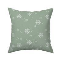 Snowy Mountains Christmas - Minimalist boho snowflakes winter sky white on sage green