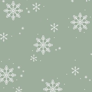 Snowy Mountains Christmas - Minimalist boho snowflakes winter sky white on sage green