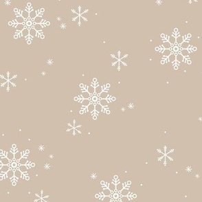 Snowy Mountains Christmas - Minimalist boho snowflakes winter sky white on sand beige