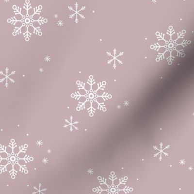 Snowy Mountains Christmas - Minimalist boho snowflakes winter sky white on mauve