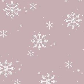 Snowy Mountains Christmas - Minimalist boho snowflakes winter sky white on mauve