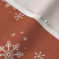 Snowy Mountains Christmas - Minimalist boho snowflakes winter sky white on burnt orange rust vintage red