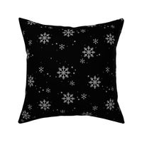 Snowy Mountains Christmas - Minimalist boho snowflakes winter sky white on black monochrome