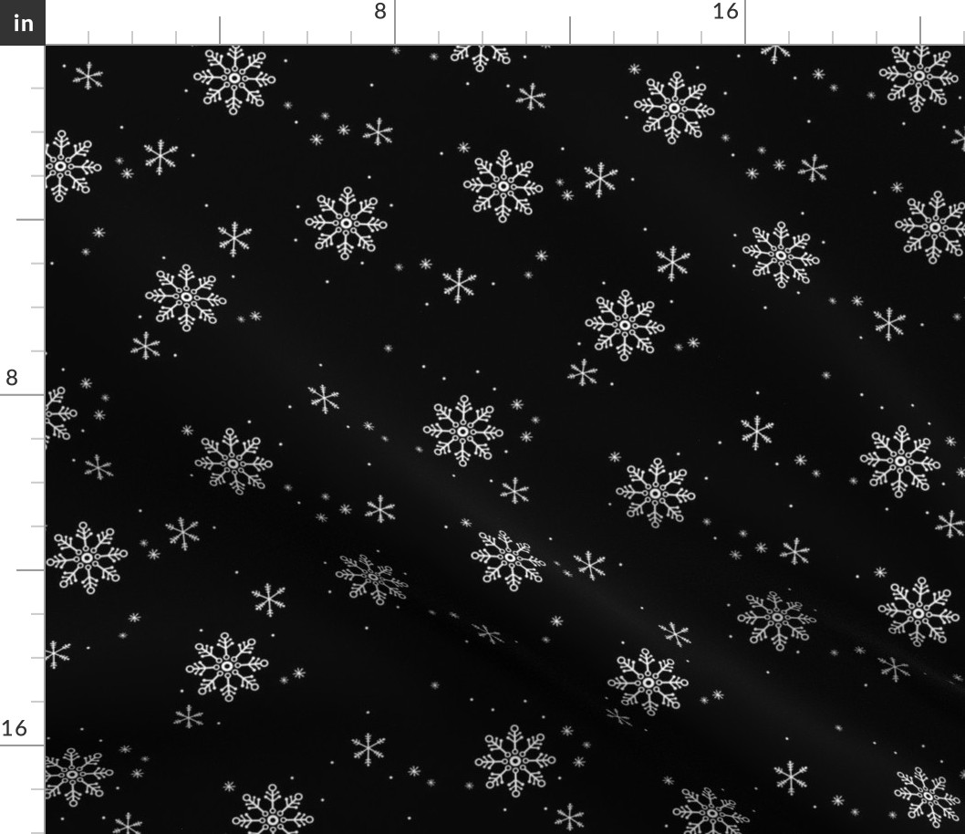 Snowy Mountains Christmas - Minimalist boho snowflakes winter sky white on black monochrome