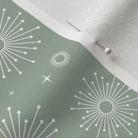 Snowy Mountains Christmas - Minimalist fireworks winter abstract boho snowflakes design sparkles stars and sunshine white on sage green