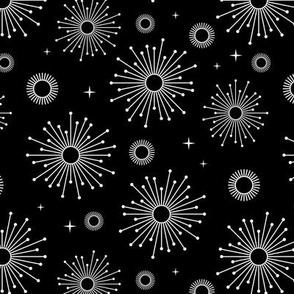 Snowy Mountains Christmas - Minimalist fireworks winter abstract boho snowflakes design sparkles stars and sunshine white on black monochrome