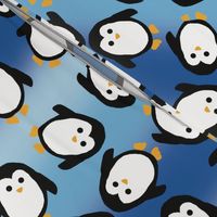 Playful penguins blue