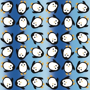 Playful penguins blue