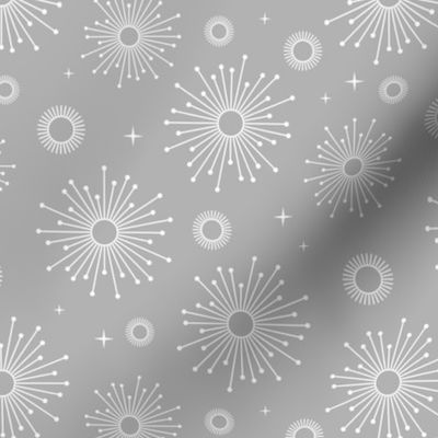 Snowy Mountains Christmas - Minimalist fireworks winter abstract boho snowflakes design sparkles stars and sunshine white on gray