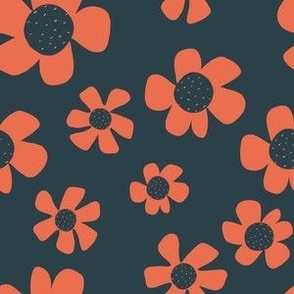Daisy Fun - Navy and Coral on Navy 6x6