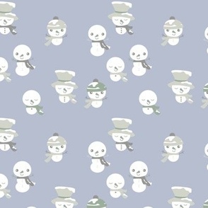 Snowy Mountains Christmas - Cute little snowman with carrot noses hats and scarfs winter wonderland kawaii design for kids nursery pastel gray mist green on cool blue