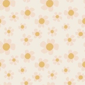 Small Scale Daisy Fun - Pale Pink and Yellow on Cream 3x3