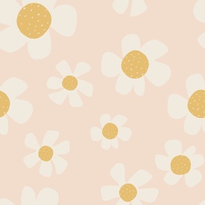 Jumbo Scale Daisy Fun - White and Yellow Daisies on Light Pink 24x24