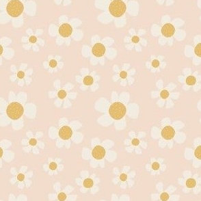 Small Scale Daisy Fun - White and Yellow Daisies on Light Pink 3x3