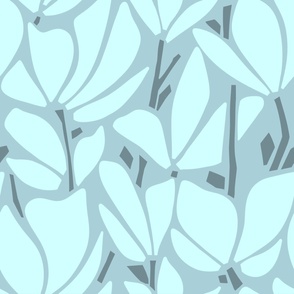 Flowing graphic floral - monochromatic - blue - extra large scale