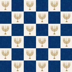 (small scale) Menorah Checks - Dark Blue/Gold - Hanukkah - LAD23