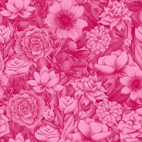 Hot pink monochromatic floral drawing