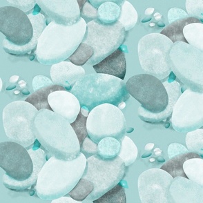 Beach Treasures pebbles and sea glass teal monochrome large 12 inch