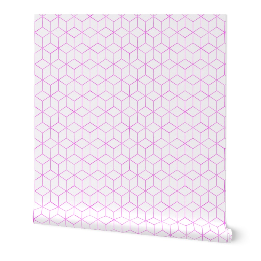  Pink and White  Faux Metallic Silver Art Deco 3D Geometric Cubes