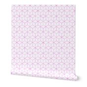  Pink and White  Faux Metallic Silver Art Deco 3D Geometric Cubes