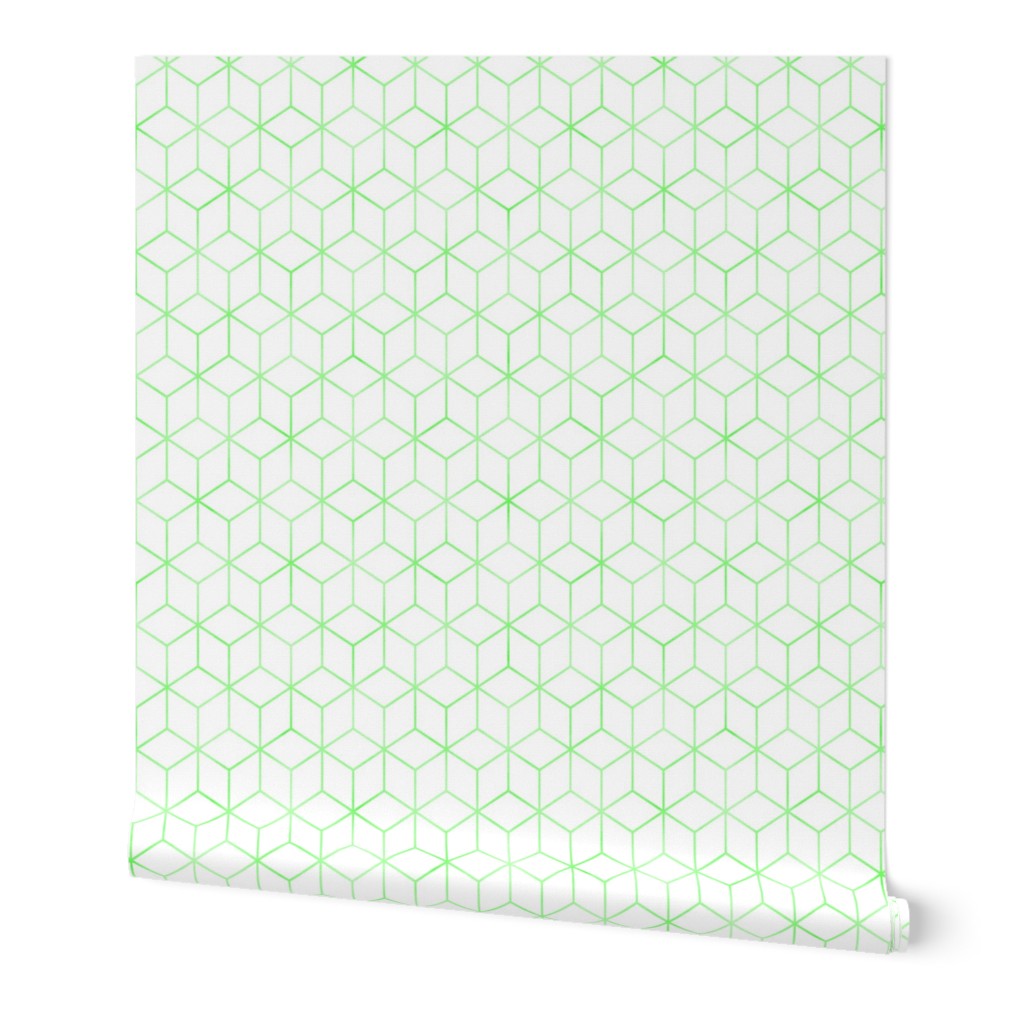  Green and White  Faux Metallic Silver Art Deco 3D Geometric Cubes