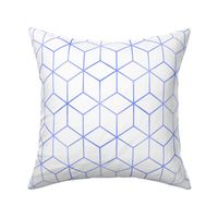 Blue and White  Faux Metallic Silver Art Deco 3D Geometric Cubes